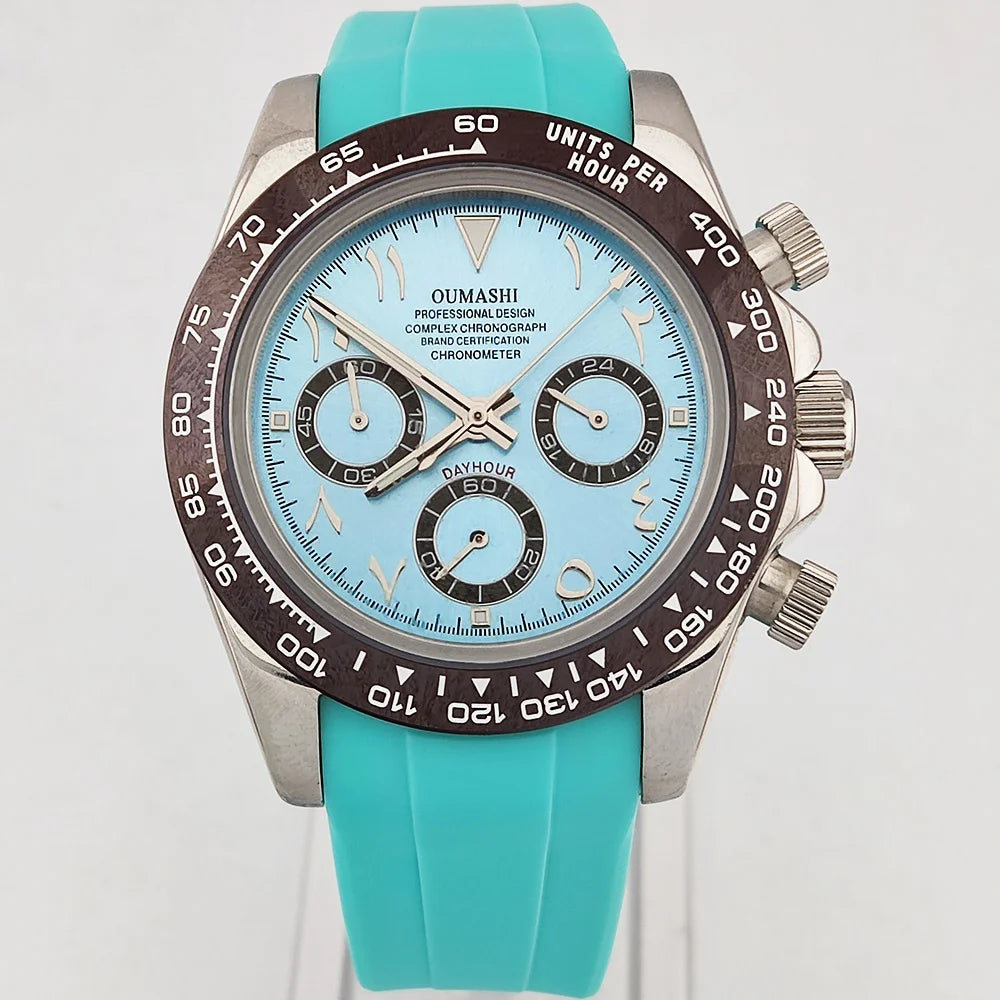 OUMASHI Montre Quartz VK63 Homme Chronographe Saphir Lunette Céramique Acier 100m – CLEVI Paris