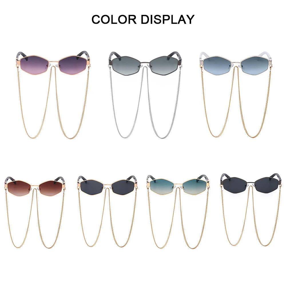 Lunettes de soleil femme polygonales avec chaîne – CLEVI Paris