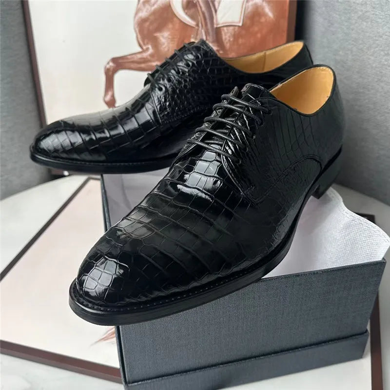 Richelieu Cuir Crocodile Homme Bout Rond Lacets – CLEVI Paris