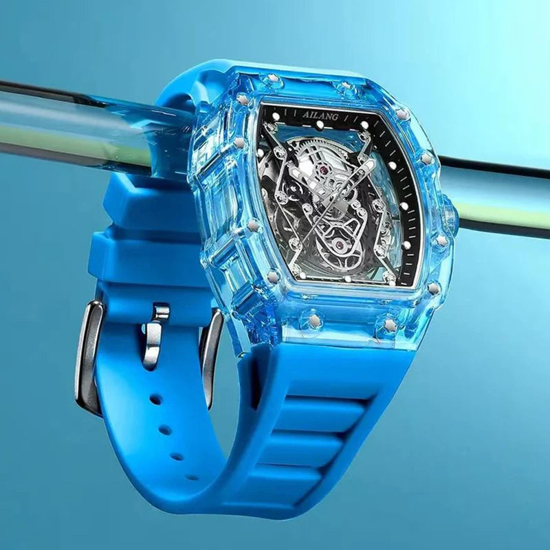 AILANG Montre Automatique Homme Squelette Tonneau Bracelet Silicone Lumineux – CLEVI Paris