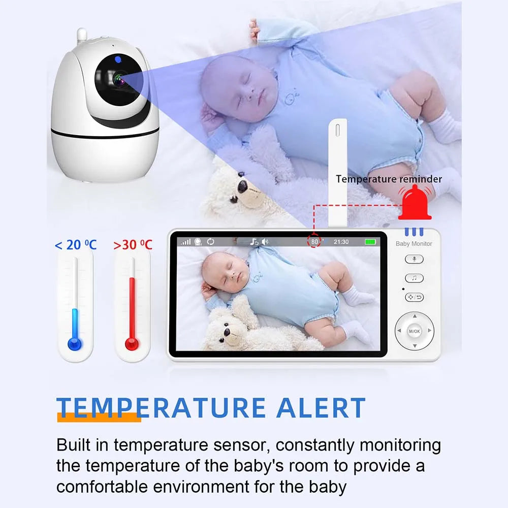 Babyphone Vidéo 5 Pouces PTZ 1080P Vision Nocturne Détection Pleurs Température – CLEVI Paris