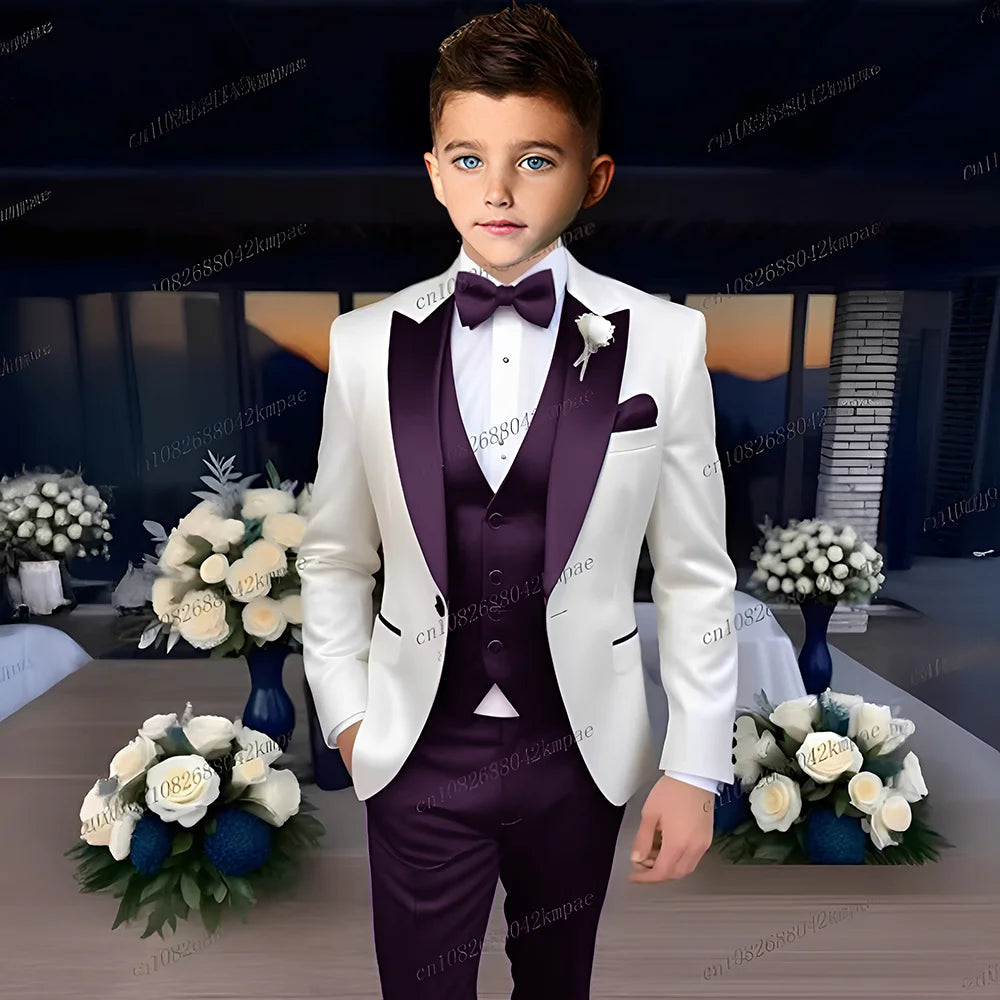 Costume 3 Pièces Garçon Mariage Cérémonie Blazer Gilet Pantalon 13 Coloris – CLEVI Paris