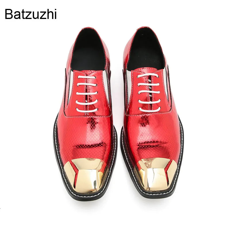 Oxford Homme Cuir Luxe Lacets Bicolore Rouge & Argenté – CLEVI Paris