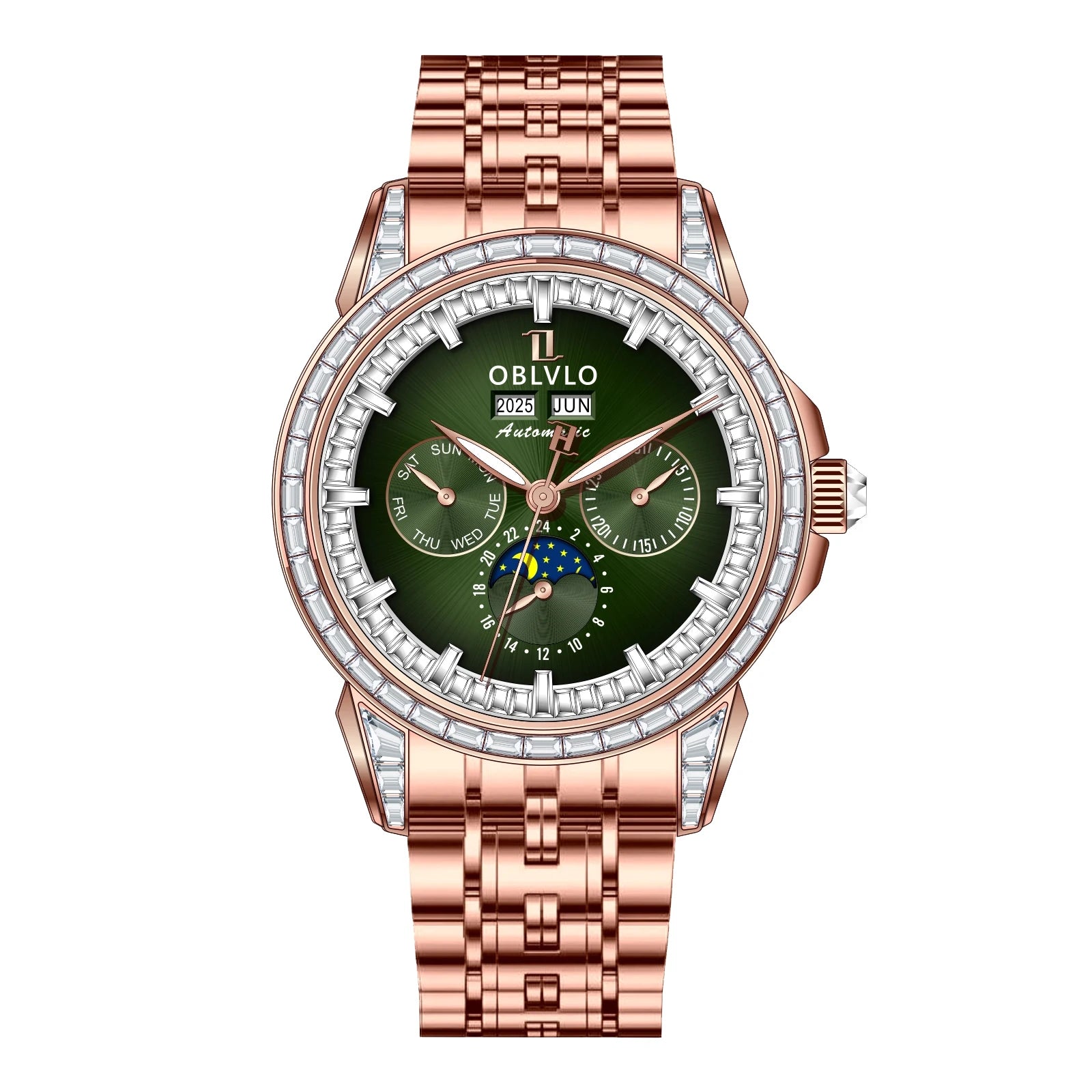 Montre Automatique Phase de Lune | Zircon Multicolore Bracelet Cuir – CLEVI Paris