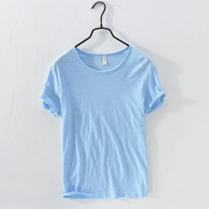T-Shirt Homme 100% Coton – Coupe Slim, Col Rond, Léger & Respirant, Style Rétro