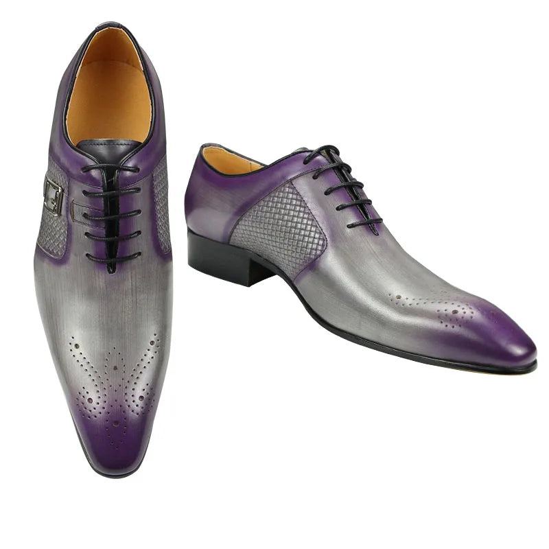 Oxford Homme Cuir de Vache Artisanal Bout Pointu Boucle Métal Gris-Violet | Business EU 39-50