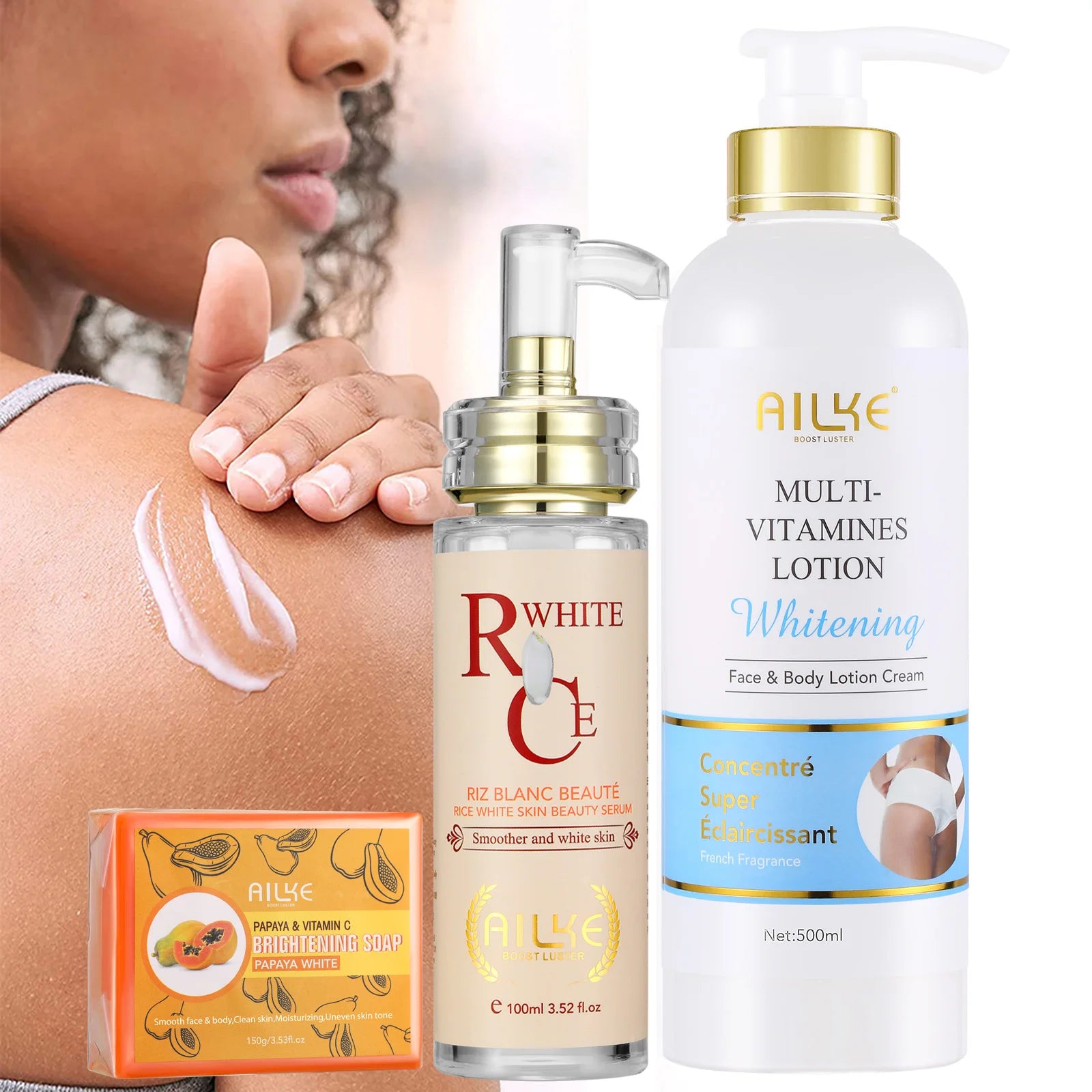 Gamme Multi-Vitamines Éclaircissante AILKE – Lotion, Sérum, Crème & Savon Papaye Anti-Taches – CLEVI Paris