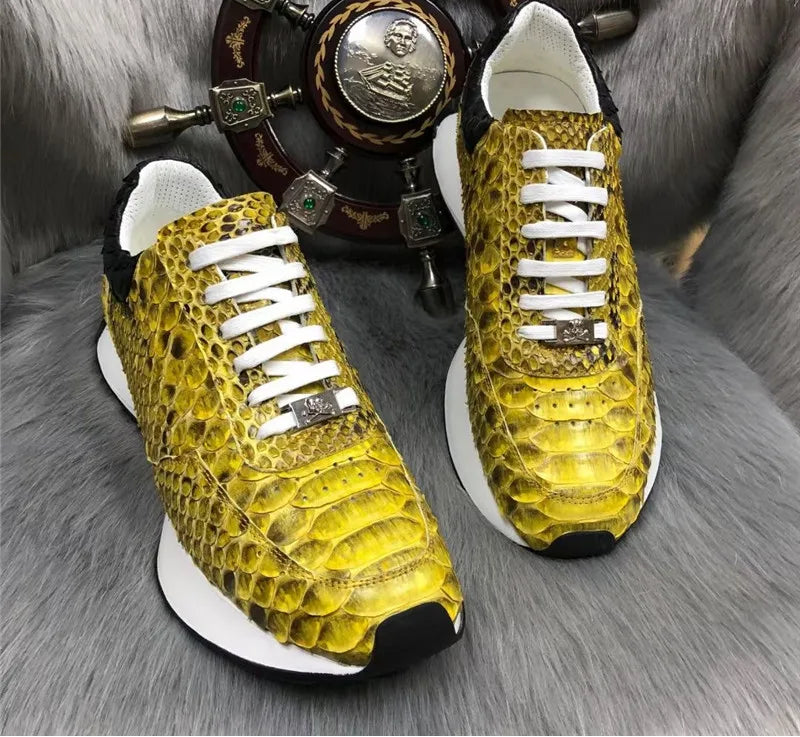 Sneakers Cuir Exotique Serpent Doré Lacets Homme – CLEVI Paris