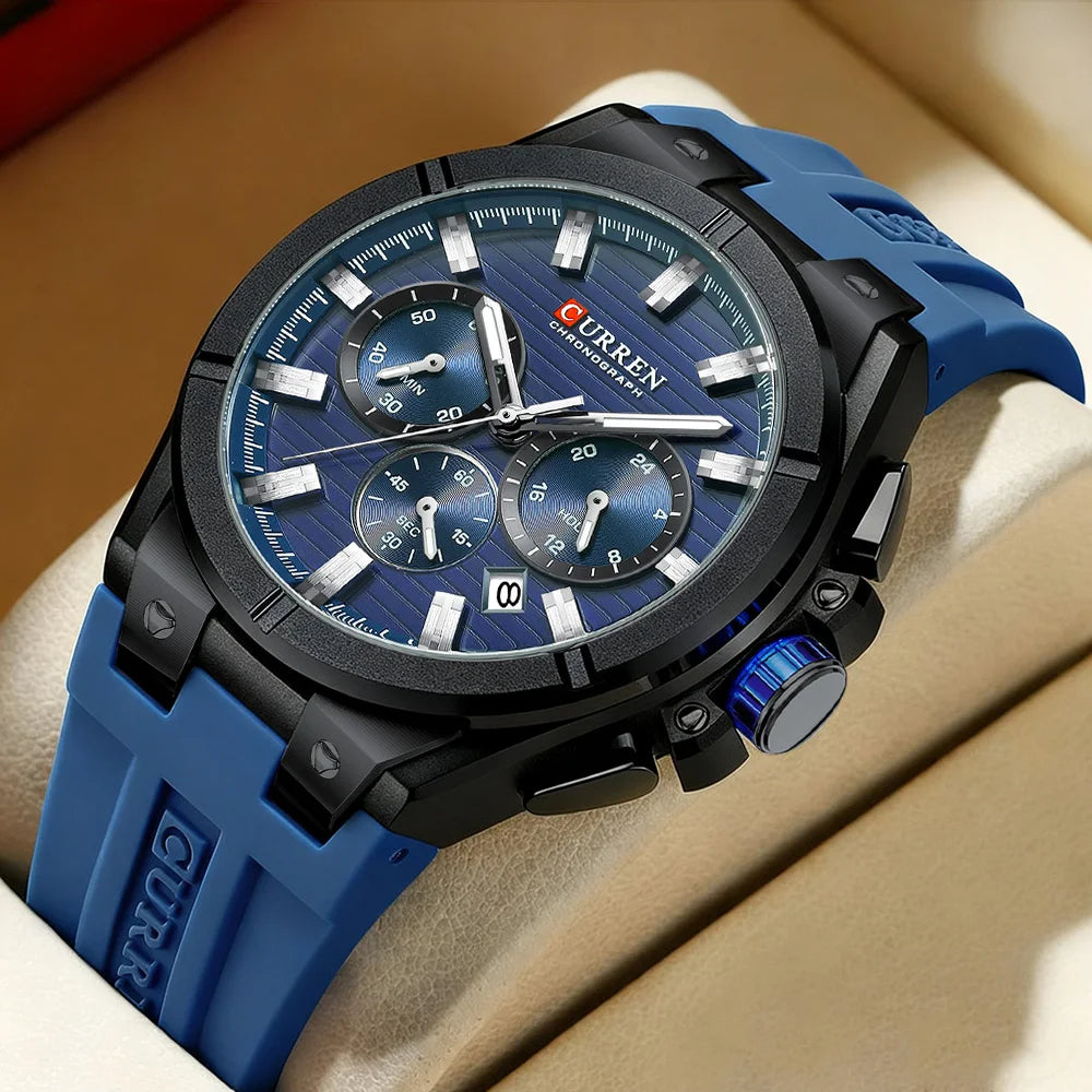 Montre Quartz Homme CURREN 8487 – Chronographe, Bracelet Silicone & Écrin | 5 Coloris
