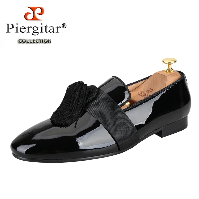 Mocassins Homme Cuir Verni Noir Franges Slip-On Respirant Semelle Cuir Mariage Soirée US 4-17 Piergitar – CLEVI Paris