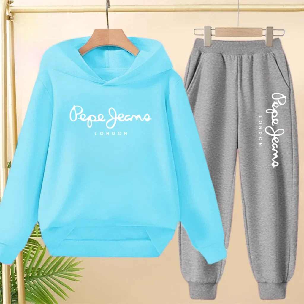 Ensemble Sweat à Capuche + Pantalon Enfant 3-13 Ans – Imprimé Lettres, Unisexe, Toutes Saisons – CLEVI Paris