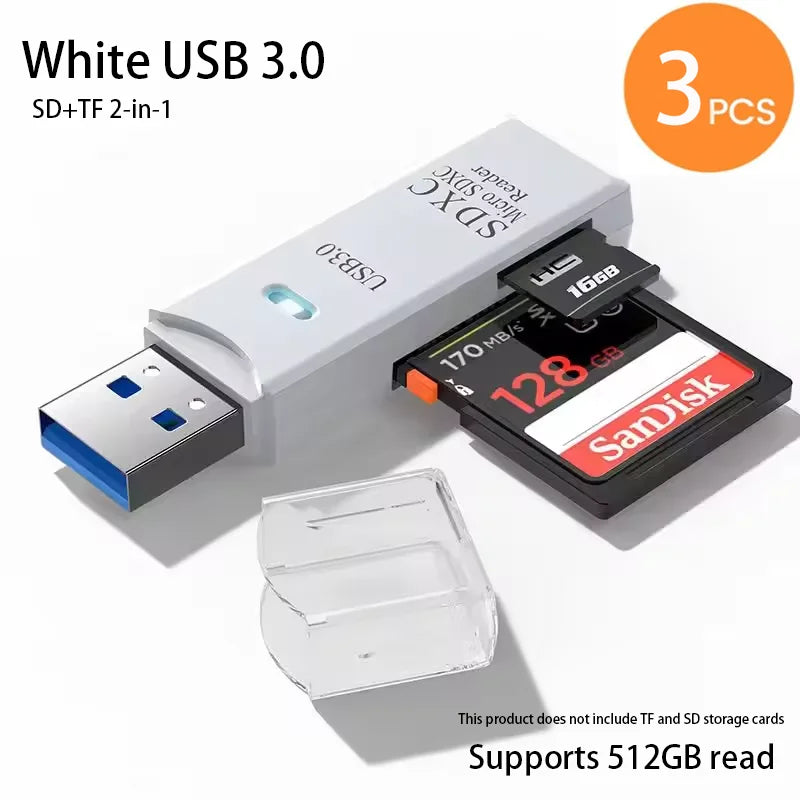 Lecteur de Cartes USB 2-en-1 – SD/TF, USB 2.0 & 3.0, Hub 4 Ports, PC & Laptop
