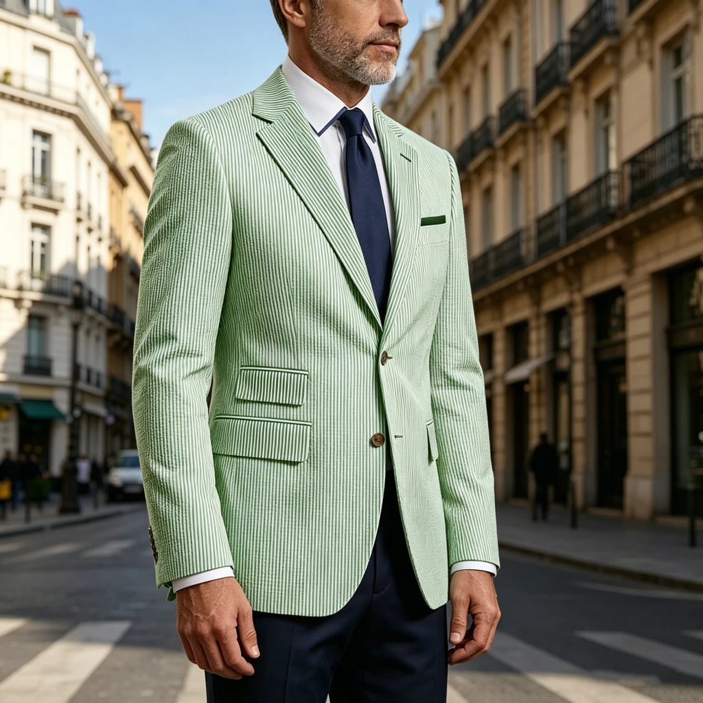 Blazer homme rayé en seersucker – CLEVI Paris