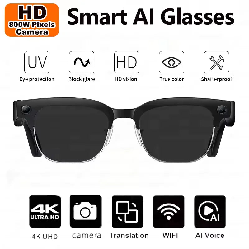 Lunettes Connectées IA KULANNDER 2025 — Caméra 8MP, Traduction 100+ Langues, Appels BT, ChatGPT | CLEVI Paris