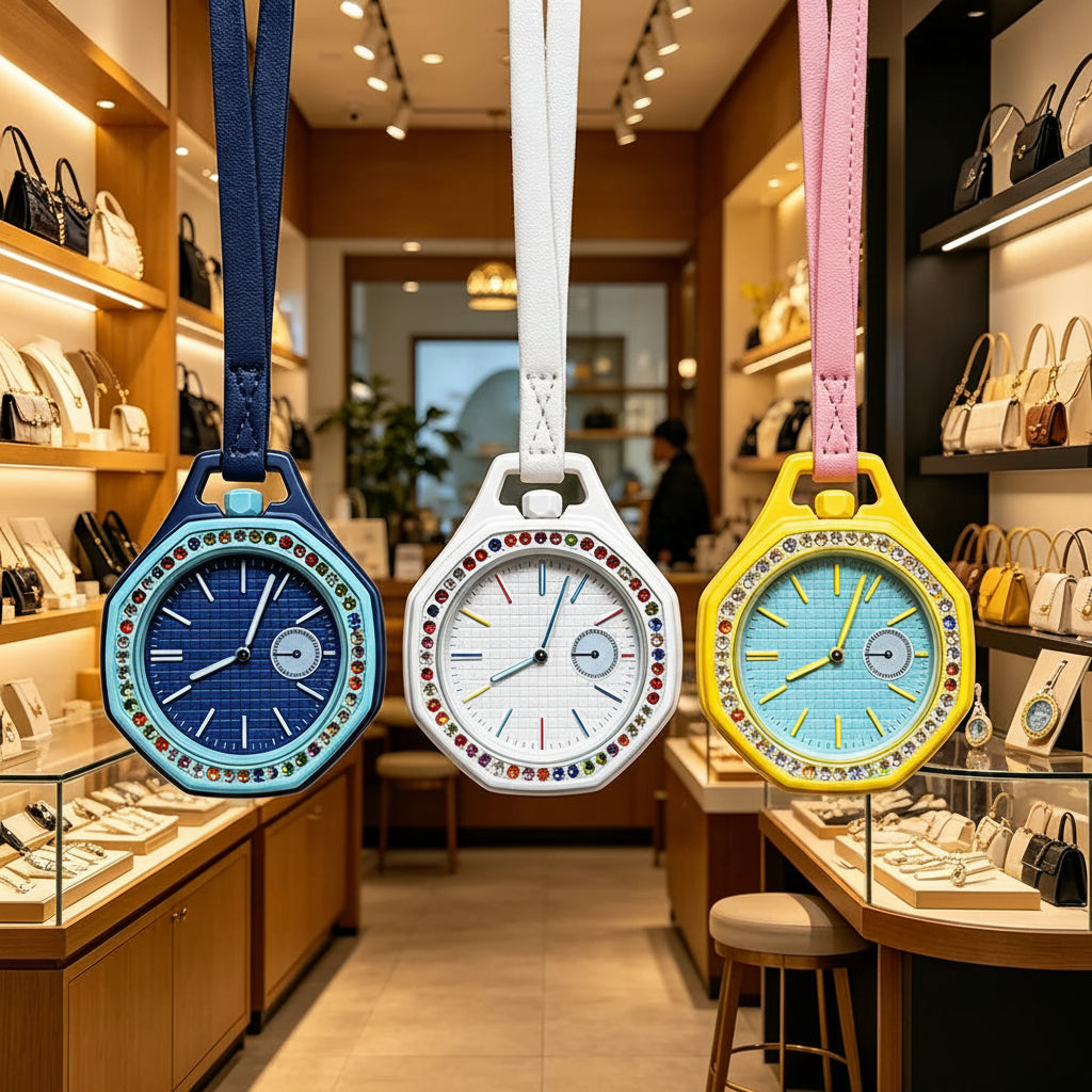 Montre de Poche Octogonale Quartz Lanière Microfibre Collier 3 Coloris Casual – CLEVI Paris