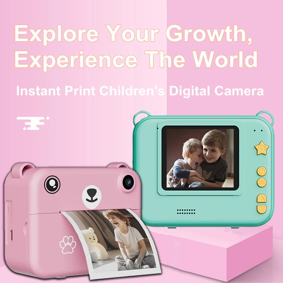 Appareil Photo Enfant avec Impression Instantanée – Caméra Jouet Portable, 4 Coloris, Papier Thermique Inclus en Option