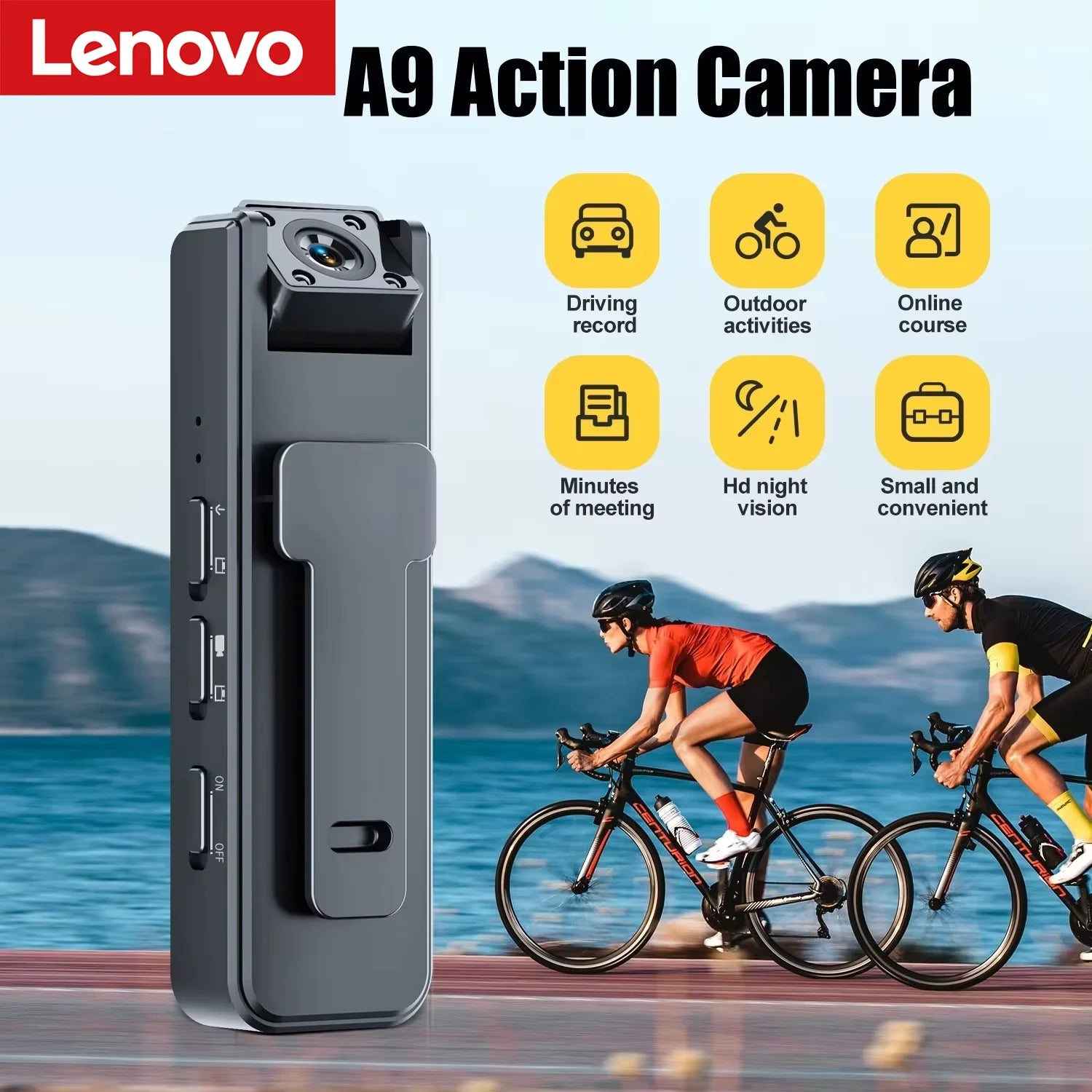 Lenovo A9 Mini Caméra Sport 1080P HD — Vision Nocturne, WiFi, Étanche, Grand Angle 180° | CLEVI Paris