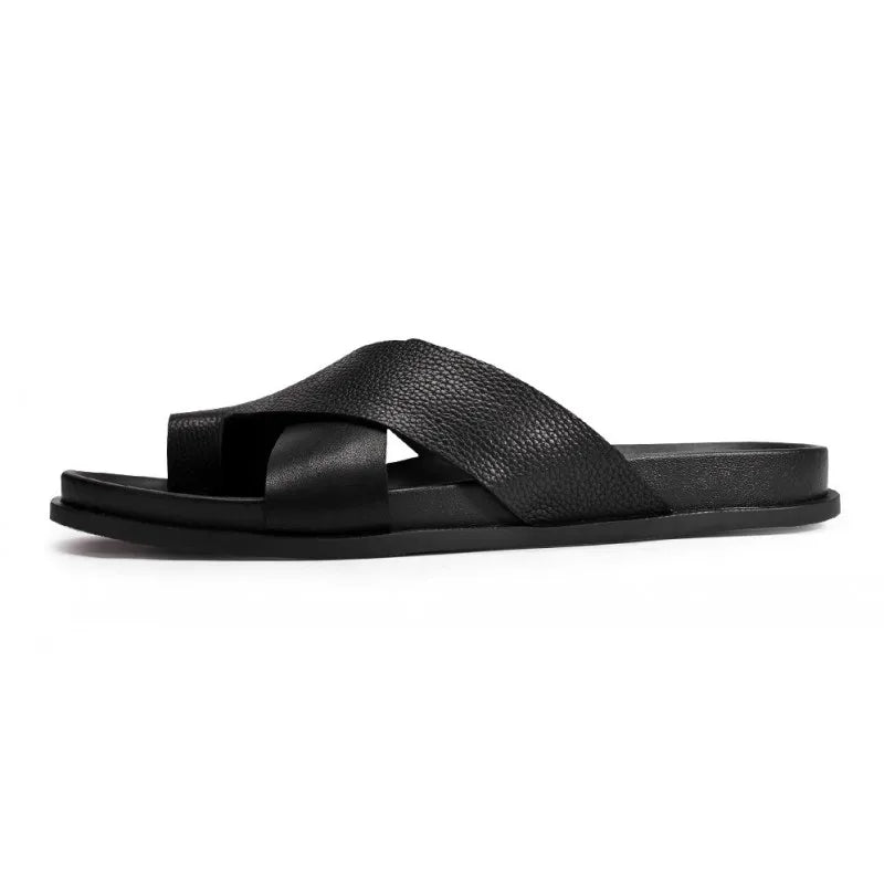 Tongs Homme Cuir Véritable Cross-Strap Plage & Casual – CLEVI Paris