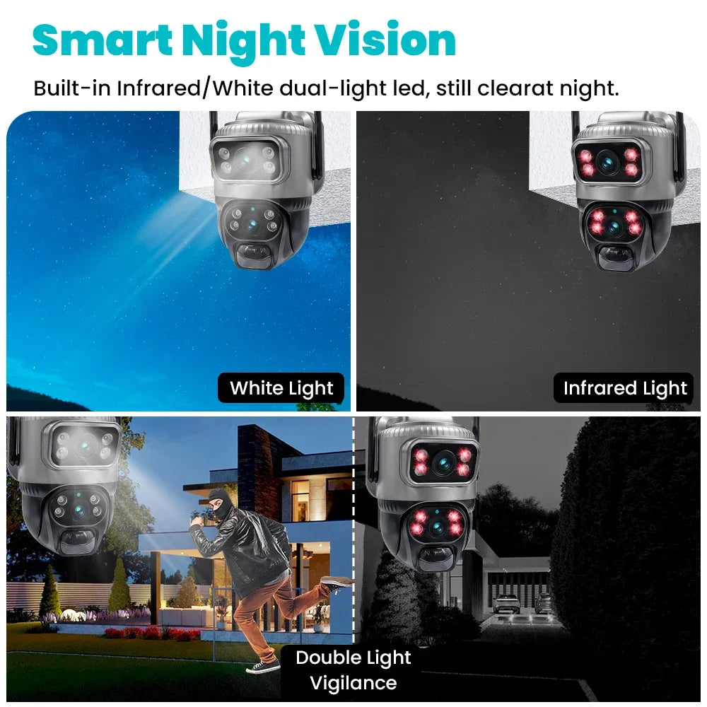 Caméra Solaire 4G V380 Pro 8MP Double Objectif PTZ 350° SIM Incluse PIR Suivi IA Vision Nocturne IP66 – CLEVI Paris