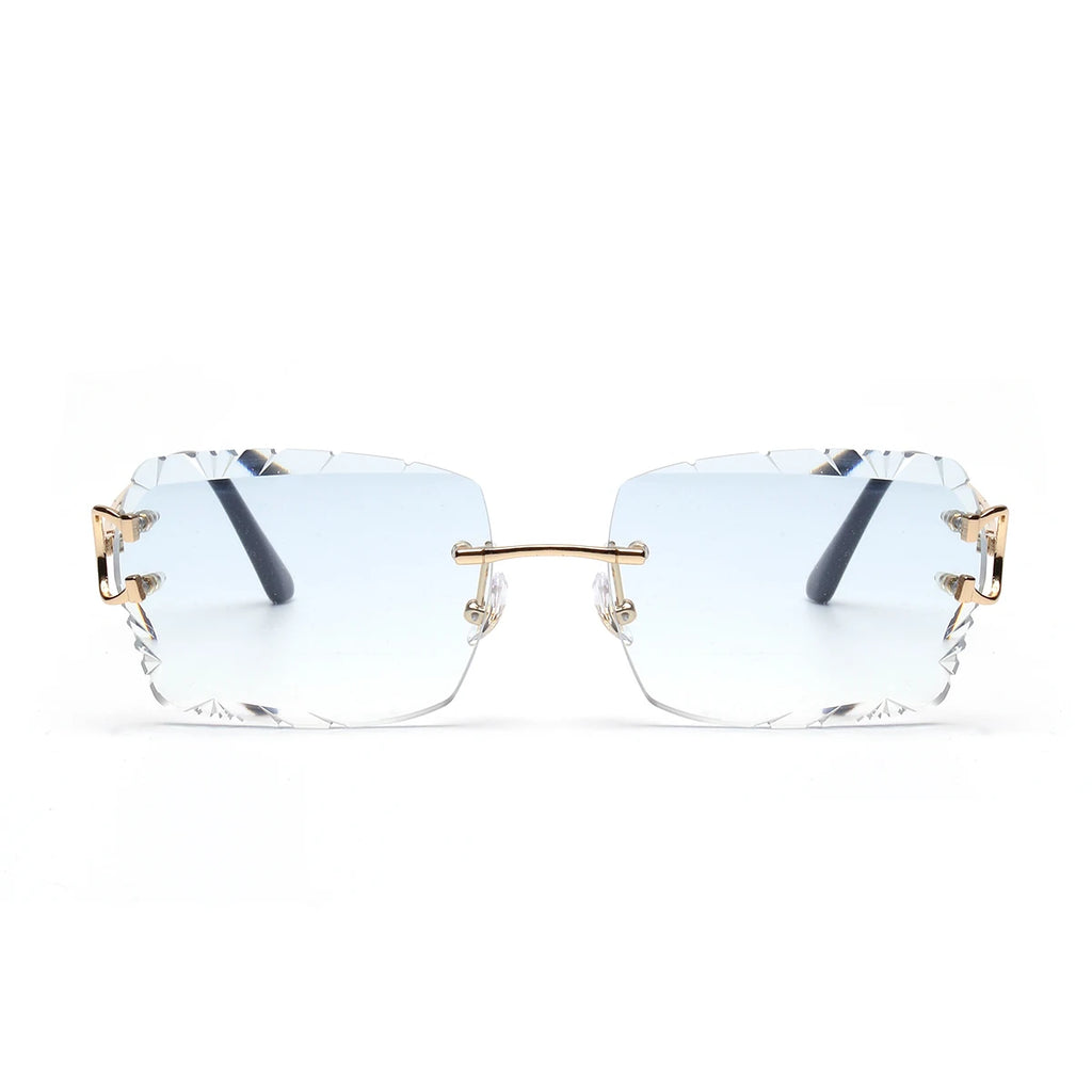 Lunettes de Soleil Sans Monture Taille Diamant UV400 Branches Métal Unisexe – CLEVI Paris