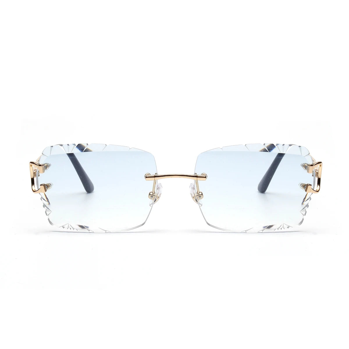 Lunettes de Soleil Sans Monture Taille Diamant UV400 Branches Métal Unisexe – CLEVI Paris