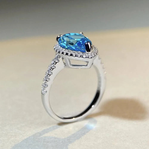 Bague Fiançailles Or Blanc 18K | Saphir Poire 7 Carats – CLEVI Paris