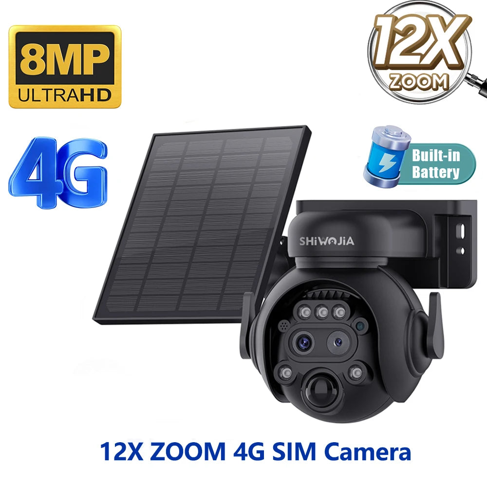 Caméra Solaire Extérieure 8MP 4K Double Objectif Zoom 12x 4G Wi-Fi PIR IP65 – CLEVI Paris