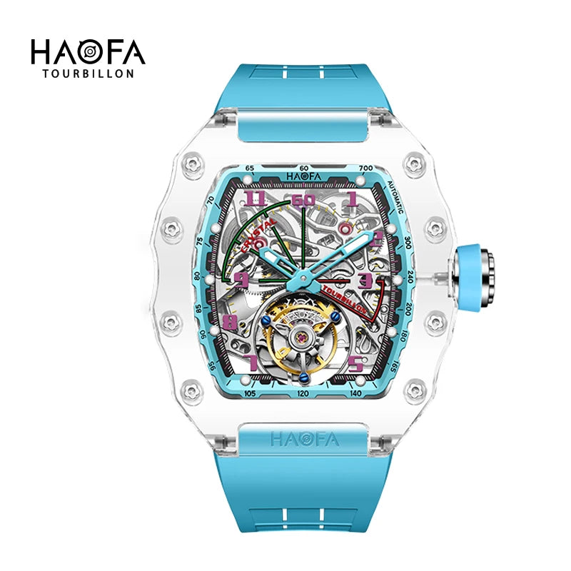 Montre Homme Tourbillon Volant HAOFA 2210 – Boîtier Cristal Transparent Double Ressort Réserve 72h Édition Limitée – CLEVI Paris