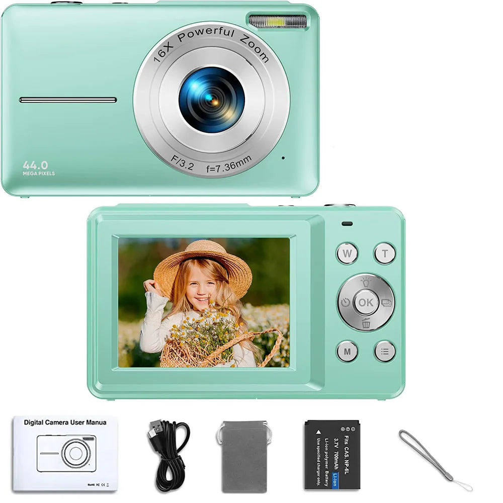 Appareil Photo Numérique Compact 44MP – Vidéo 1080P Zoom 16x Écran 2,4" Webcam Anti-Shake Enfants Débutants – CLEVI Paris