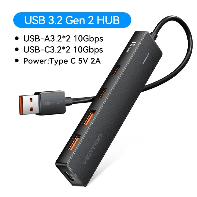 Hub USB-C 3.2 Gen2 Vention 5 Ports 10Gbps Compact MacBook iPad PC – CLEVI Paris