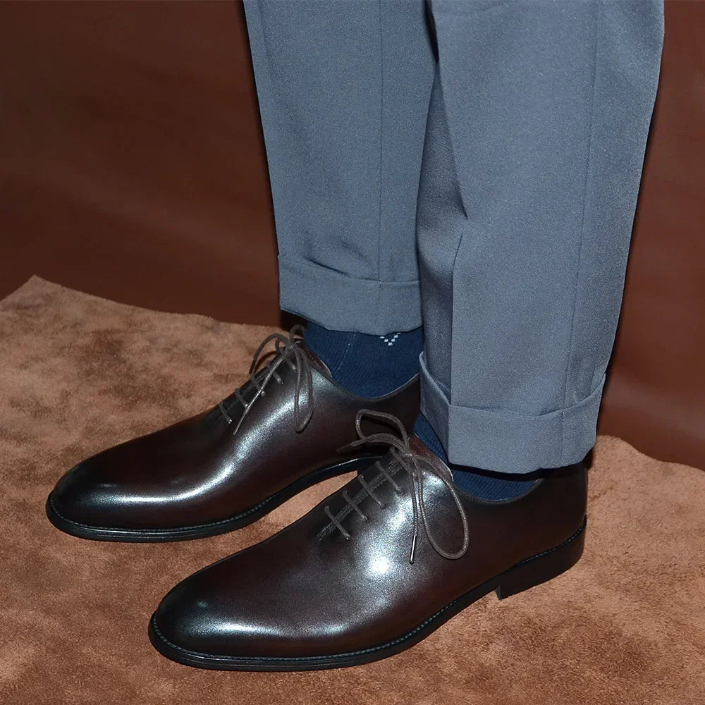 Richelieu Homme Whole-Cut Oxford – Cuir Véritable, Fait Main, Bout Uni – CLEVI Paris
