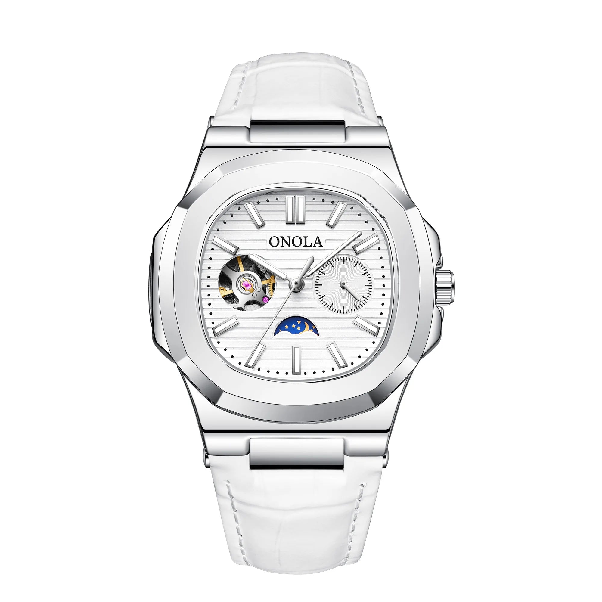 Montre ONOLA ON3855 – Mécanique Automatique Squelette, Aiguilles Lumineuses, Bracelet Cuir, Étanche 3 ATM – CLEVI Paris