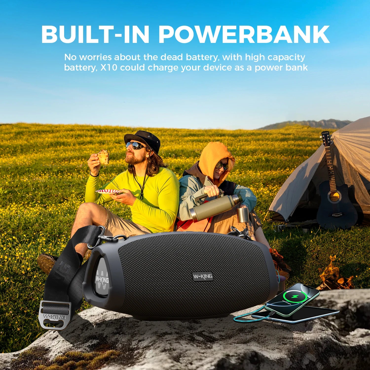 Enceinte Bluetooth 70W RMS – IPX6, 42h, Micro Sans Fil, Karaoké, Power Bank | W-KING X10MIC