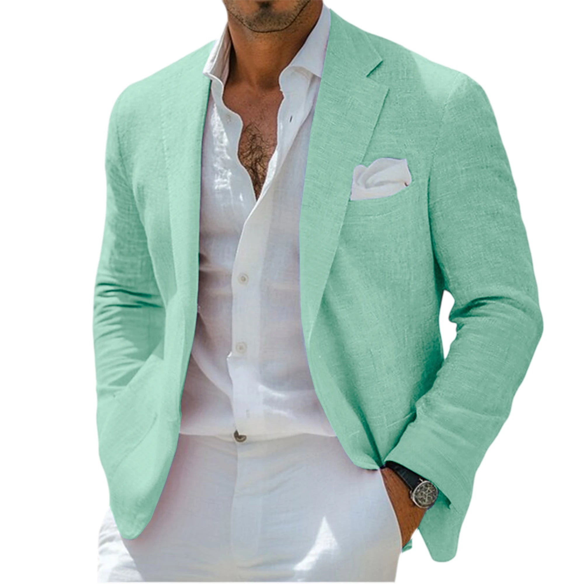 Blazer Homme Lin Slim Fit Léger Respirant Col Cranté Mariage Plage Business – CLEVI Paris