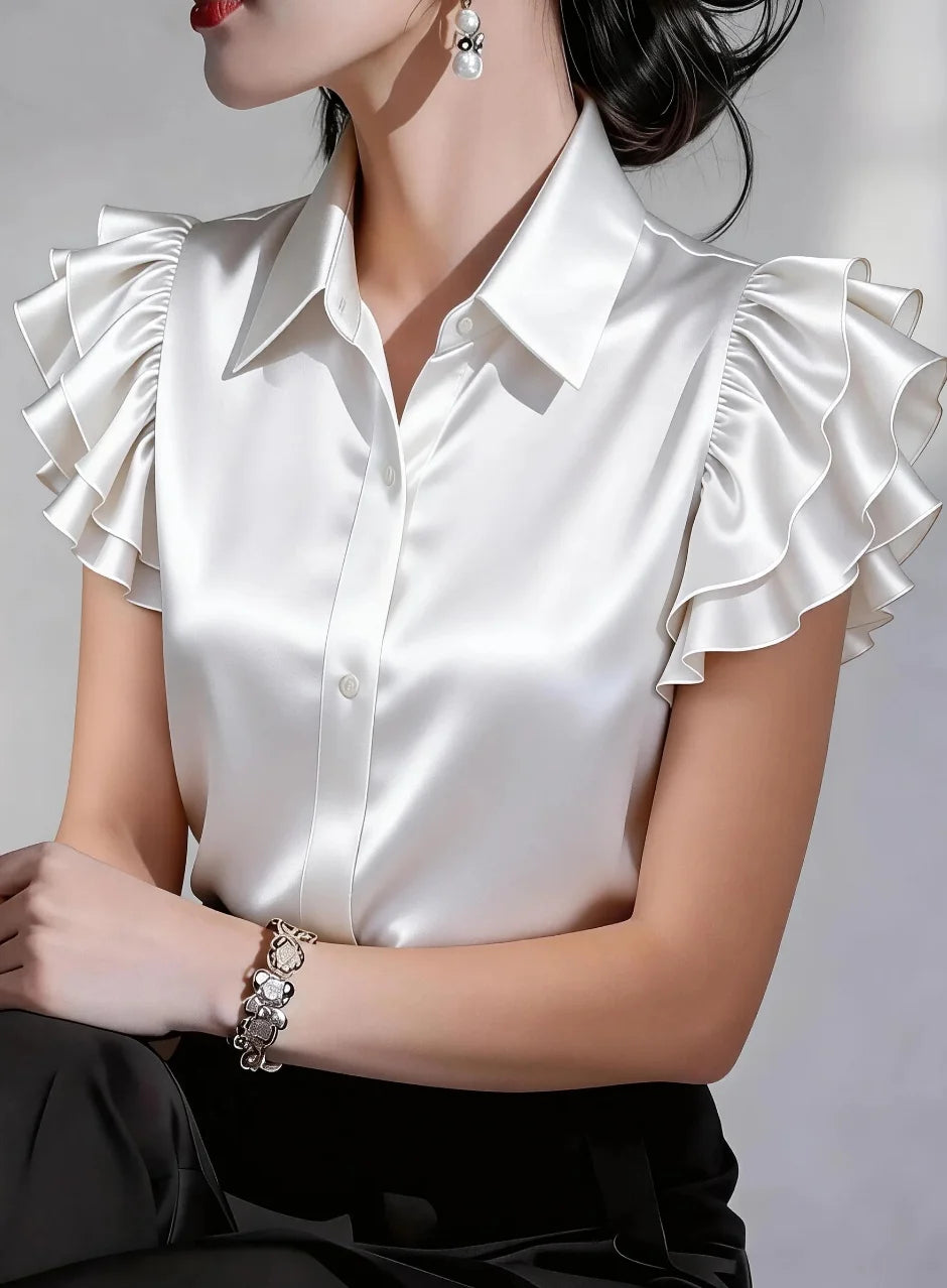 Chemise satinée à manches volantées – CLEVI Paris