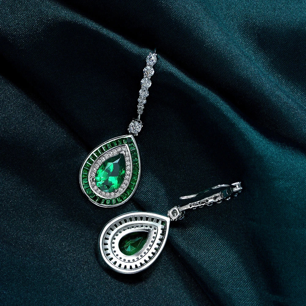 Boucles d’Oreilles Pendantes Rubis Émeraude Argent 925 – CLEVI Paris