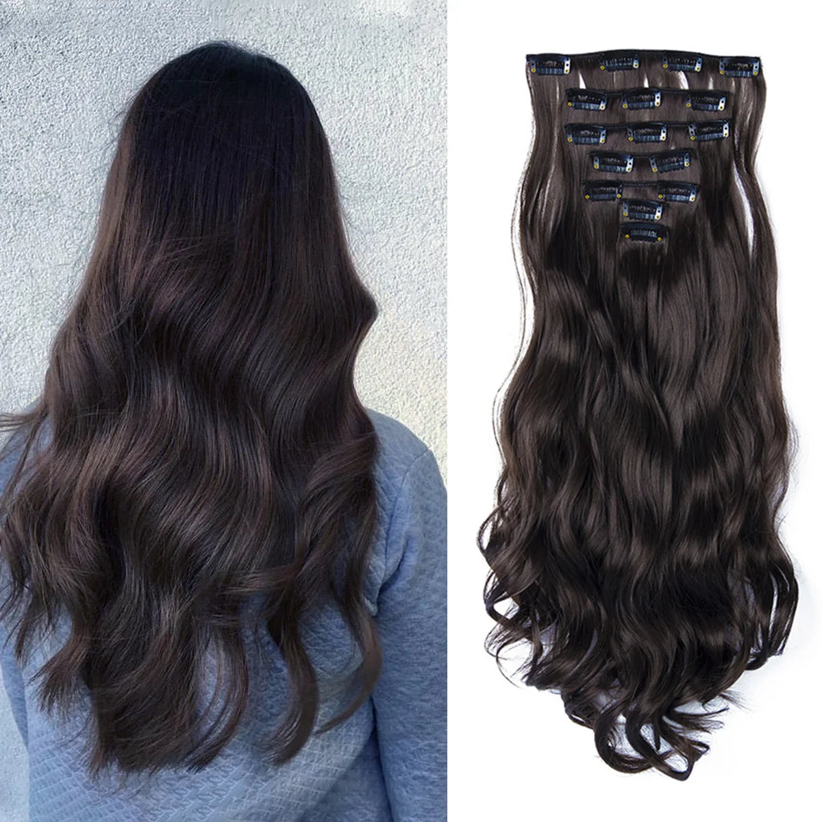 Extensions à clips synthétiques ondulées 22 pouces – CLEVI Paris