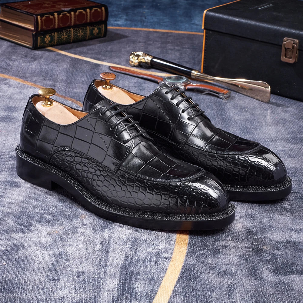 Oxford Homme Cuir Croco Rehausseur Luxe Mariage Élégant – CLEVI Paris