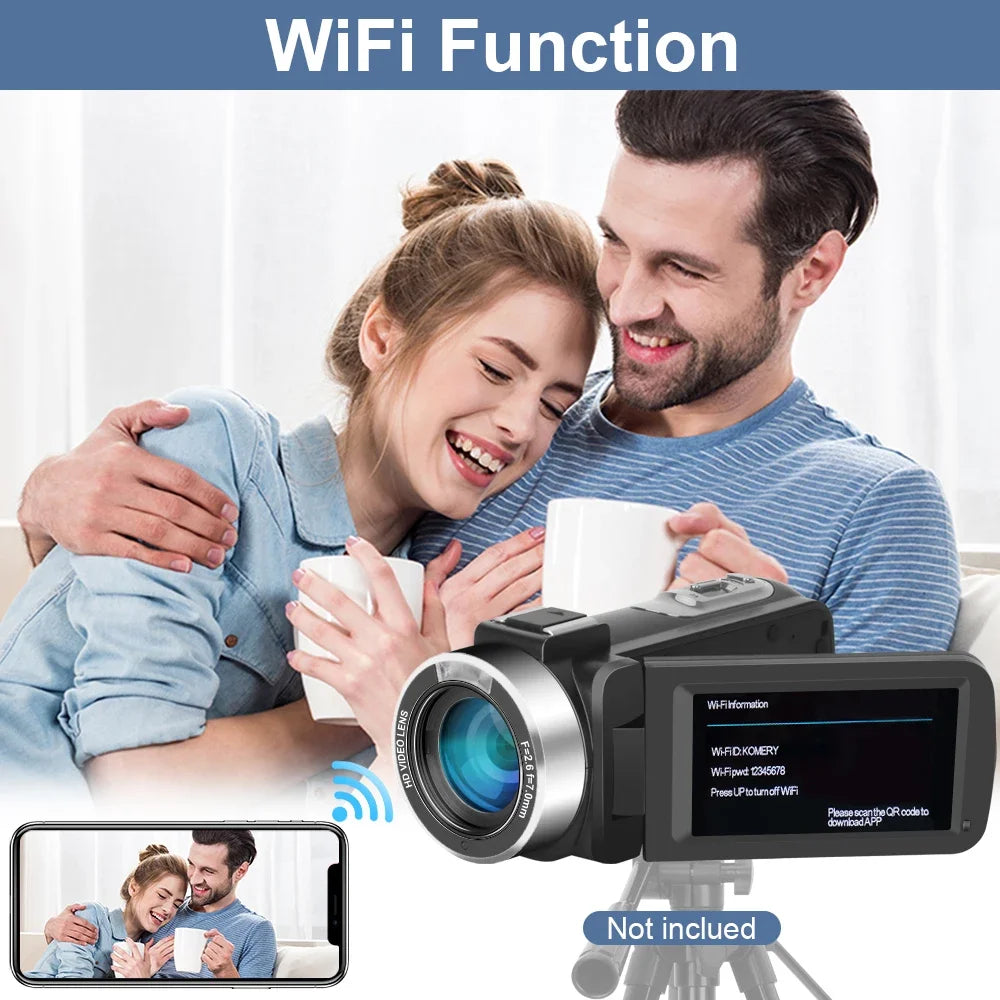 Caméscope Professionnel 4K 48MP WiFi Zoom 18x Écran Tactile 3" 270° – CLEVI Paris