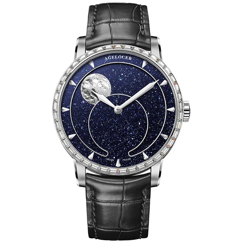AGELOCER Montre Automatique Homme Phase de Lune Aventurine Saphir Réserve 80h – CLEVI Paris