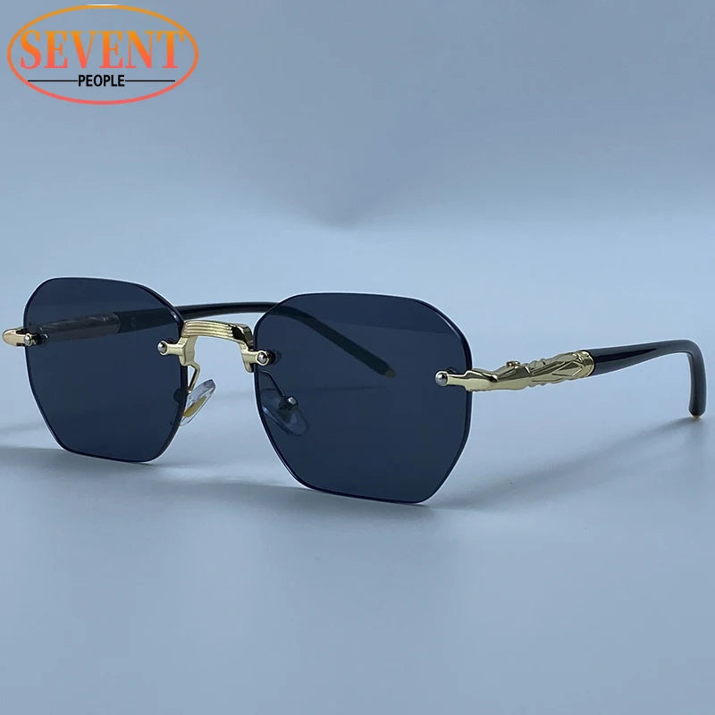 Lunettes de Soleil Steampunk Sans Monture Homme – Style Vintage Polygone UV400 – CLEVI Paris