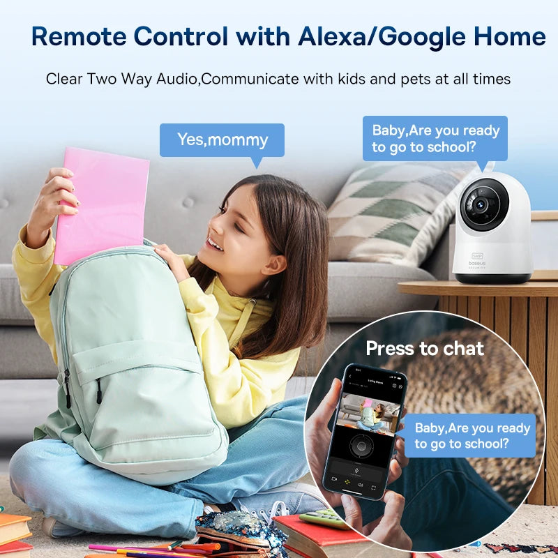 Caméra Intérieure Baseus P1 Pro 5MP 3K PTZ 360° Wi-Fi 2,4G/5G IA Alexa Google Home – CLEVI Paris