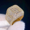 Bague de Mariée Femme Huitan DJ207 – Large Bande Carrée Zircone Pavé Or