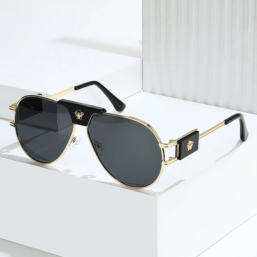 Lunettes de Soleil Aviateur Classique UV400 Monture Alliage Décor Tête de Taureau Femme – CLEVI Paris