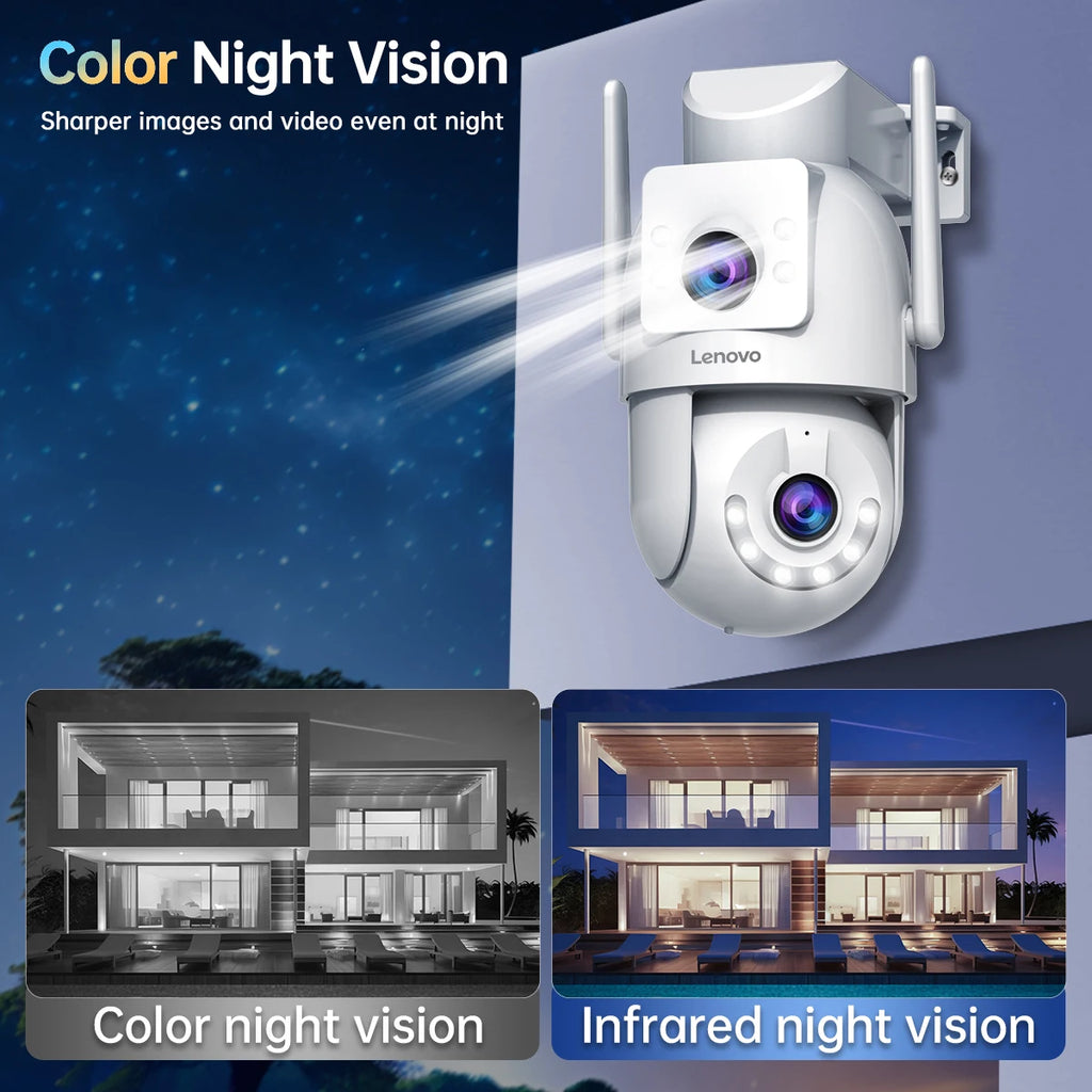 Caméra de Surveillance Extérieure Lenovo Double Objectif PTZ 2K/4K – Vision Nocturne Couleur IP66 – CLEVI Paris