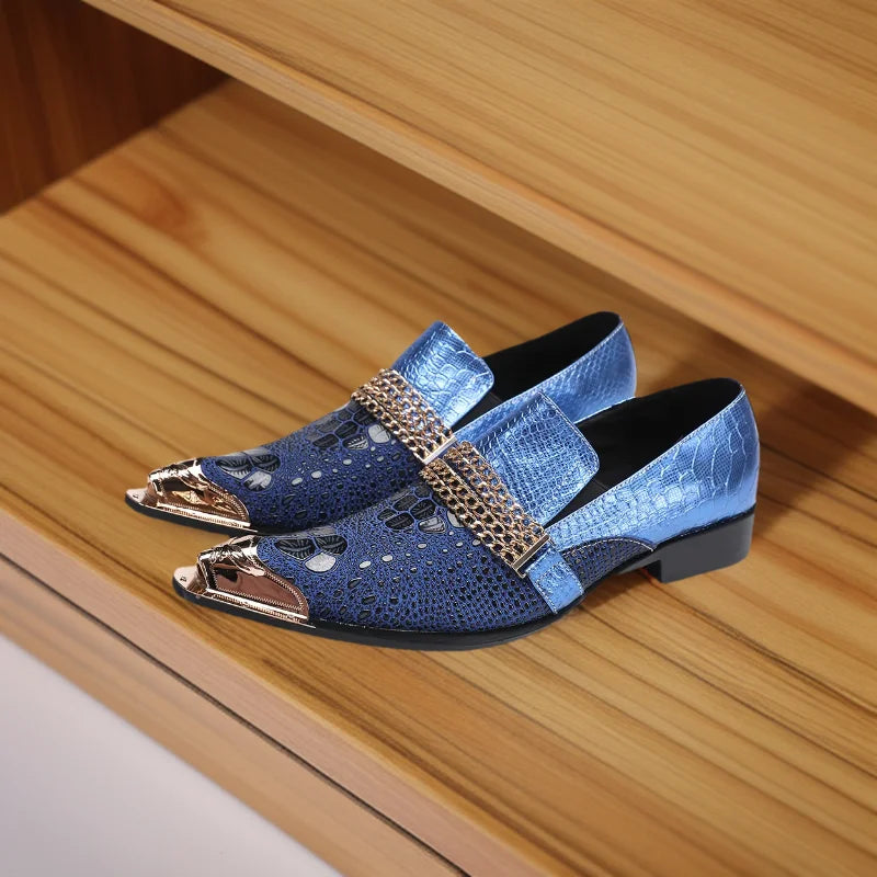 Mocassins Homme Cuir de Vache Motif Python Bout Pointu Slip-On | Business & Mariage EU 36-49