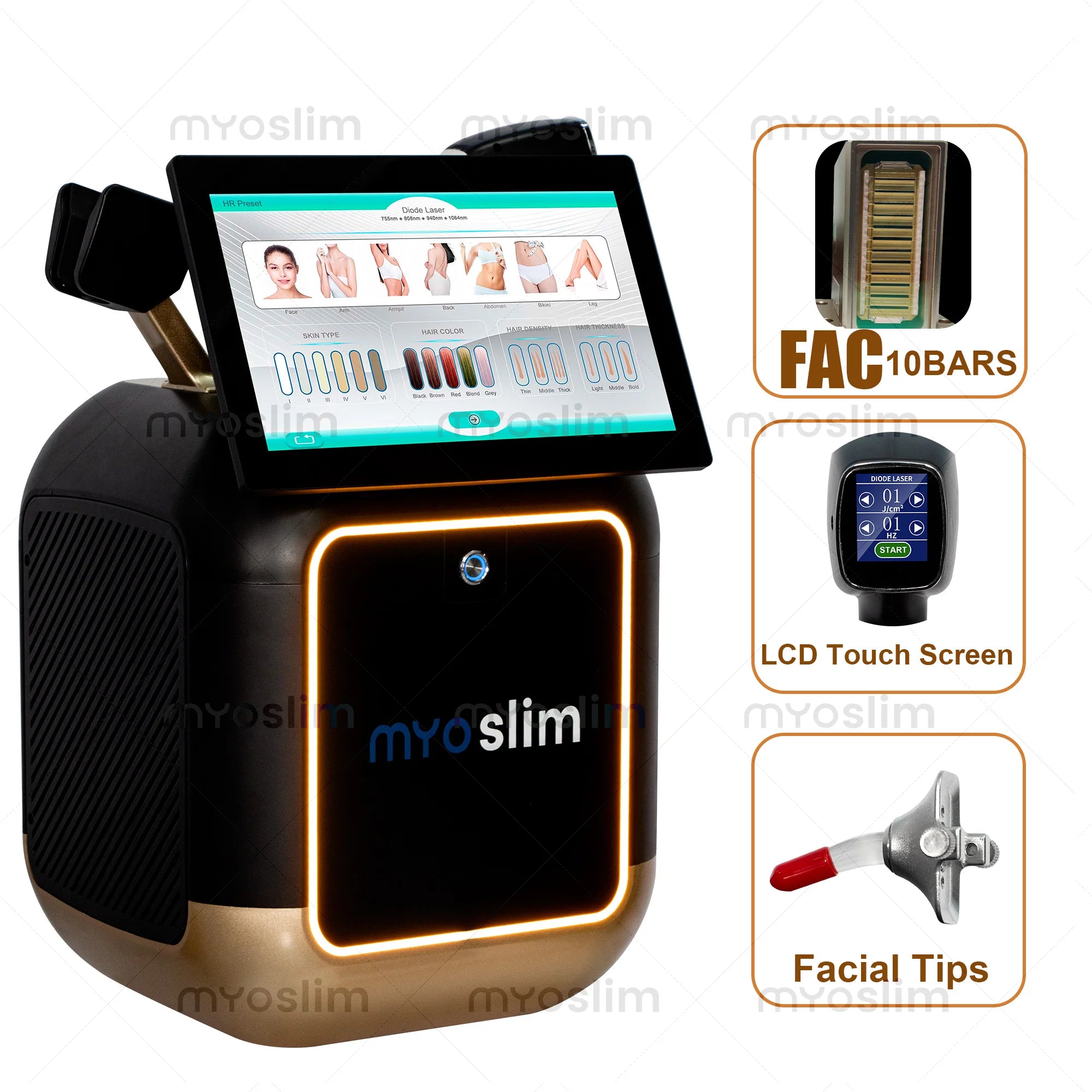 Machine Laser Diode MYOSLIM 5000W FAC | Épilation Définitive & Détatouage | 4 Longueurs d’Onde 755-808-940-1064nm – CLEVI Paris
