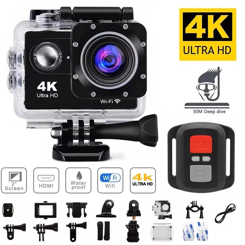 Caméra Sport 4K Étanche 30m UYJY – Grand Angle 170°, Écran Tactile 2", WiFi & Vision Nocturne – CLEVI Paris