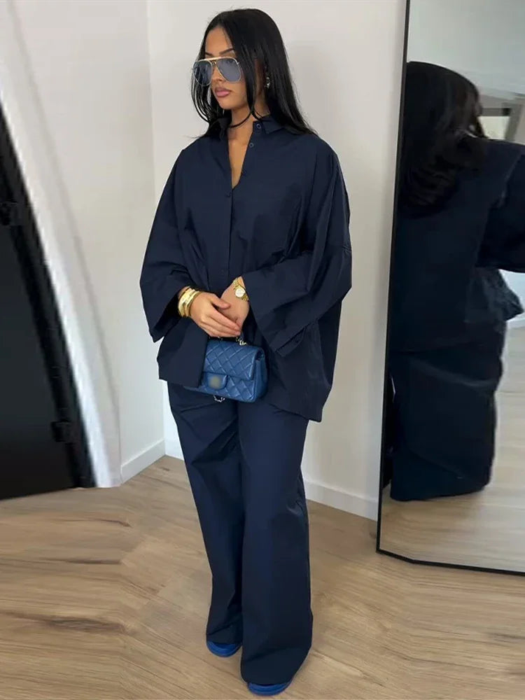 Ensemble femme blouse à revers et pantalon – CLEVI Paris