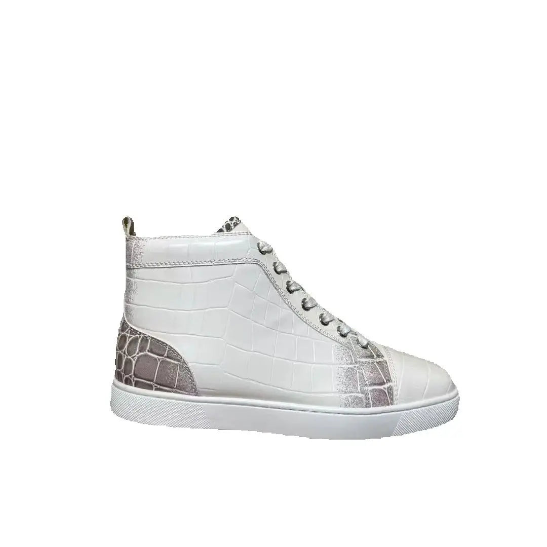 Sneakers Montantes Cuir Croco Blanc Homme – Semelle Rouge, Lacets, Imperméable, Tailles 35-48 – CLEVI Paris